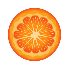 Orange round slice. Half an orange. Juicy fruit isolated on white background.
