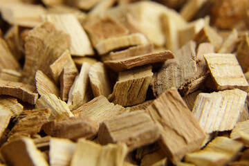 Wood chips for smocking texture background. Natural wood smoking chunks