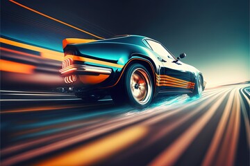 Obraz na płótnie Canvas AI generated, Car driving fast, 3d rendering