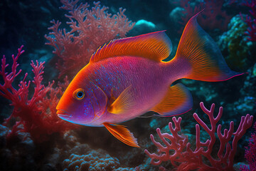 Fototapeta premium Mediterranean Sea anthias fish underwater photograph. Generative AI