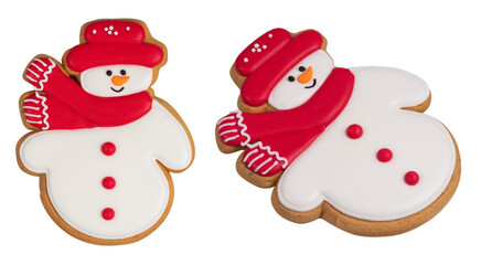 Holiday Snowman Gingerbread Man Cookie over White,