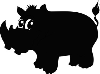 Rhino is a mammal with horns on its nose. Cartoon. Silhouette