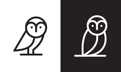 Stoff pro Meter black and white owl line logo design. simple creative vector illustration. © priyo