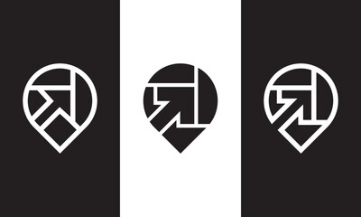 pin grow logo design. map with arrow combination. concept of logistics, financial, cargo, order vector icon.