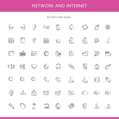 
Freehand thin line network and internet icons