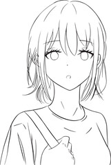 beautiful girl sketch vector line art of cute anime girl