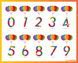 cartoon and birthday numbers with balloons