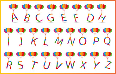 cartoon and birthday alphabet letters set with balloons 