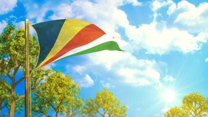 flag of Seychelles at sunny day, celebration symbol - nature 3D illustration