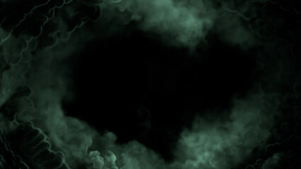 Dark green Halloween content frame of thick terrific smoke - abstract 3D illustration