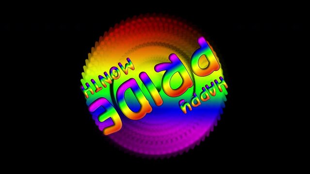 Animation of happy Pride month logo with rainbow flag isolated by the alpha channel.text rotates with blur effect.gay pride flag.Lesbian, gay, bisexual, transgender,and queer.Lgbtq
