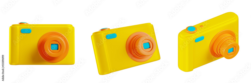 Wall mural camera 3d icon set multiple views, multiple angles of camera 3d element on transparent background, 3