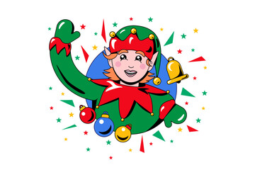 Elf waving and greeting with xmas holiday vector