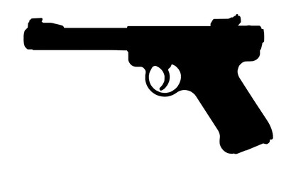 Silhouette of world war 2 German Luger P08 pistol handgun isolated on white background