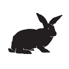 Black bunny the rabbit isolated vector silhouette. Pet animal illustration on white background.