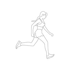 Modern line art of running woman, people line flat design.