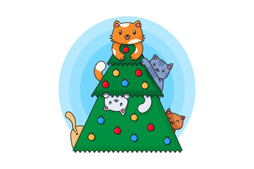 Christmas tree with cats and decoration vector
