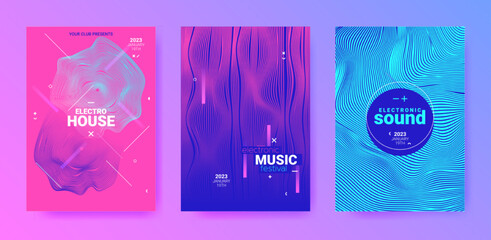 Futuristic Abstract Dance Poster. Electronic Sound Flyer. Techno Music Cover. Vector Dj Background. Abstract Dance Poster Set. Technology Festival Illustration. Gradient Wave Line. Dance Posters.