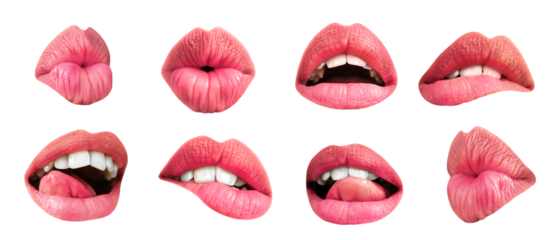 Beauty Sexy Lips. Valentines Day. Lips sending you hot gentle kiss isolated on a transparent background. Female lips lset for valentine day and love illustration.
