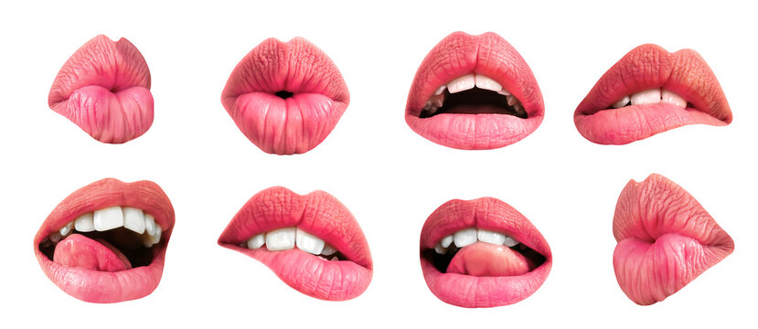 Beauty Sexy Lips. Valentines Day. Lips sending you hot gentle kiss isolated on a transparent background. Female lips lset for valentine day and love illustration.