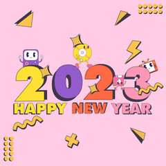 happy new year 2023 logo RETRO STYLE groovy design