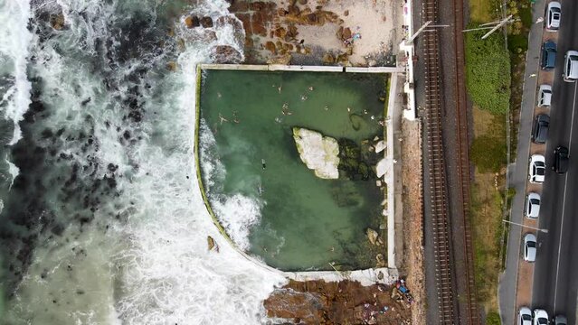 Aerial view of Dalebrook tidal pool in early morning, Cape Town, South Africa.