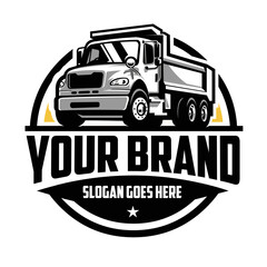 Tipper truck company logo badge vector. Best for trucking and freight related industry © bonky