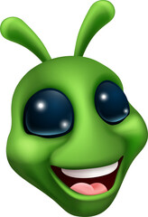 Green Alien Cute Emoticon Martian Face Cartoon