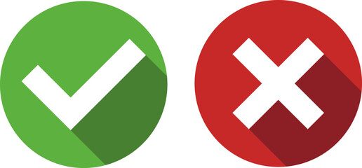 Obraz premium red cross and green check mark, round shape, vector 