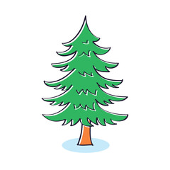 Christmas tree, unadorned green spruce or fir isolated cartoon vector illustration.