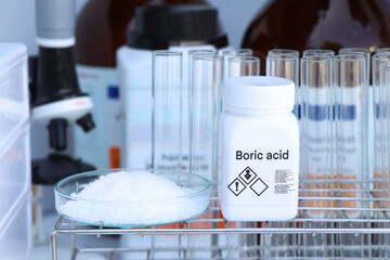 Boric acid in bottle, chemical in the laboratory and industry