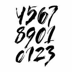 set of calligraphic acrylic or ink numbers. ABC for your design, brush lettering on a white background