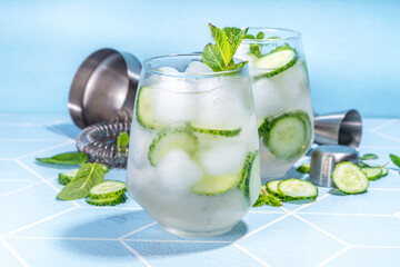 Two glass with cucumber water
