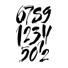 set of calligraphic acrylic or ink numbers. ABC for your design, brush lettering on a white background
