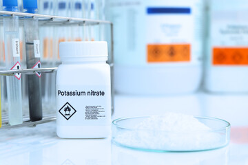 Potassium nitrate in bottle , chemical in the laboratory and industry