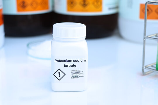 Potassium sodium tartrate in bottle , chemical in the laboratory and industry