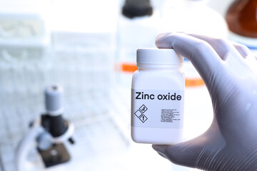 zinc oxide in bottle , chemical in the laboratory and industry - obrazy, fototapety, plakaty