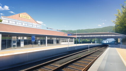 Fototapeta premium アニメ調の街系背景の高解像度画像イラスト(AI generated image)