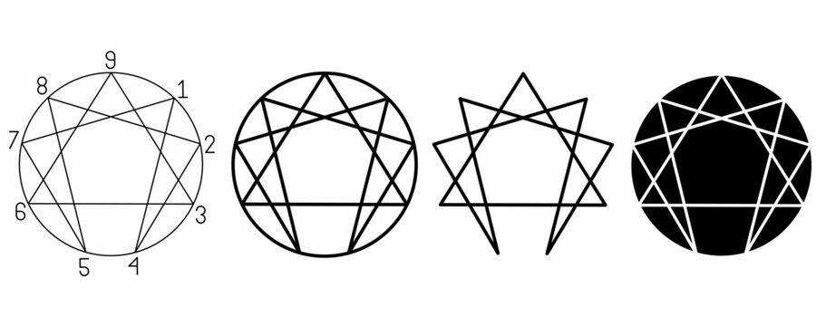 nine enneagram icon set isolated on white background