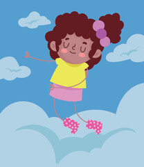 girl playing on clouds