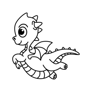 Baby Dragon cartoon vector coloring page
