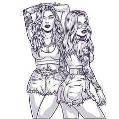 Trendy summer girls monochrome emblem