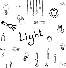 Doodle vector set of light equipment