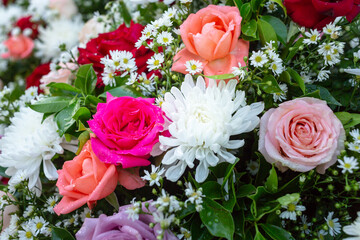bunch of flowers or colorful fresh Flowers frame and bouquet background