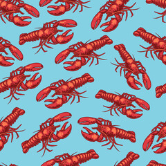 Marine crayfish colorful seamless pattern