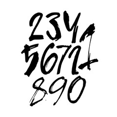 set of calligraphic acrylic or ink numbers. ABC for your design, brush lettering on a white background