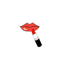Illustration of applying red lipstick on lips