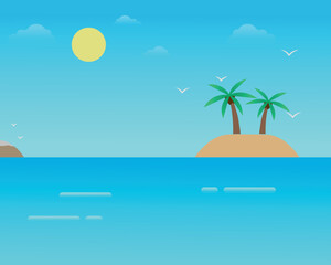 Fototapeta na wymiar Cartoon tropical island with palm trees. Island in ocean, uninhabited isle with beach