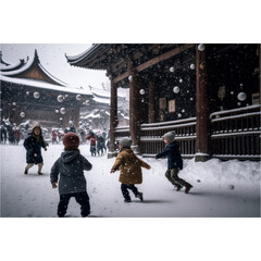 children playing in the snow