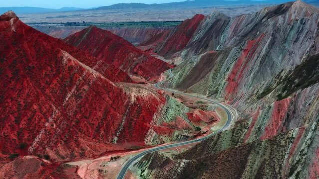 aerial view of red mountains vally
